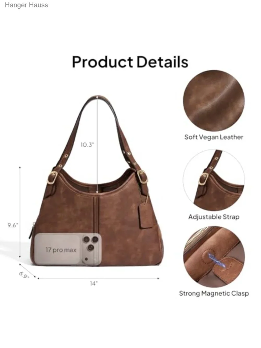 Vintage Hobo Handbag for Women Soft Faux Leather Shoulder Bag Slouchy Crescent